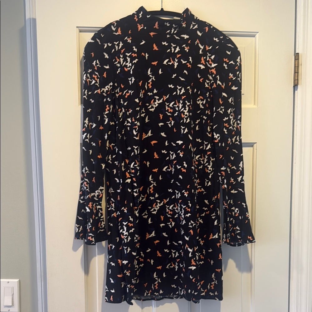 Chic Black Bird Print Dress